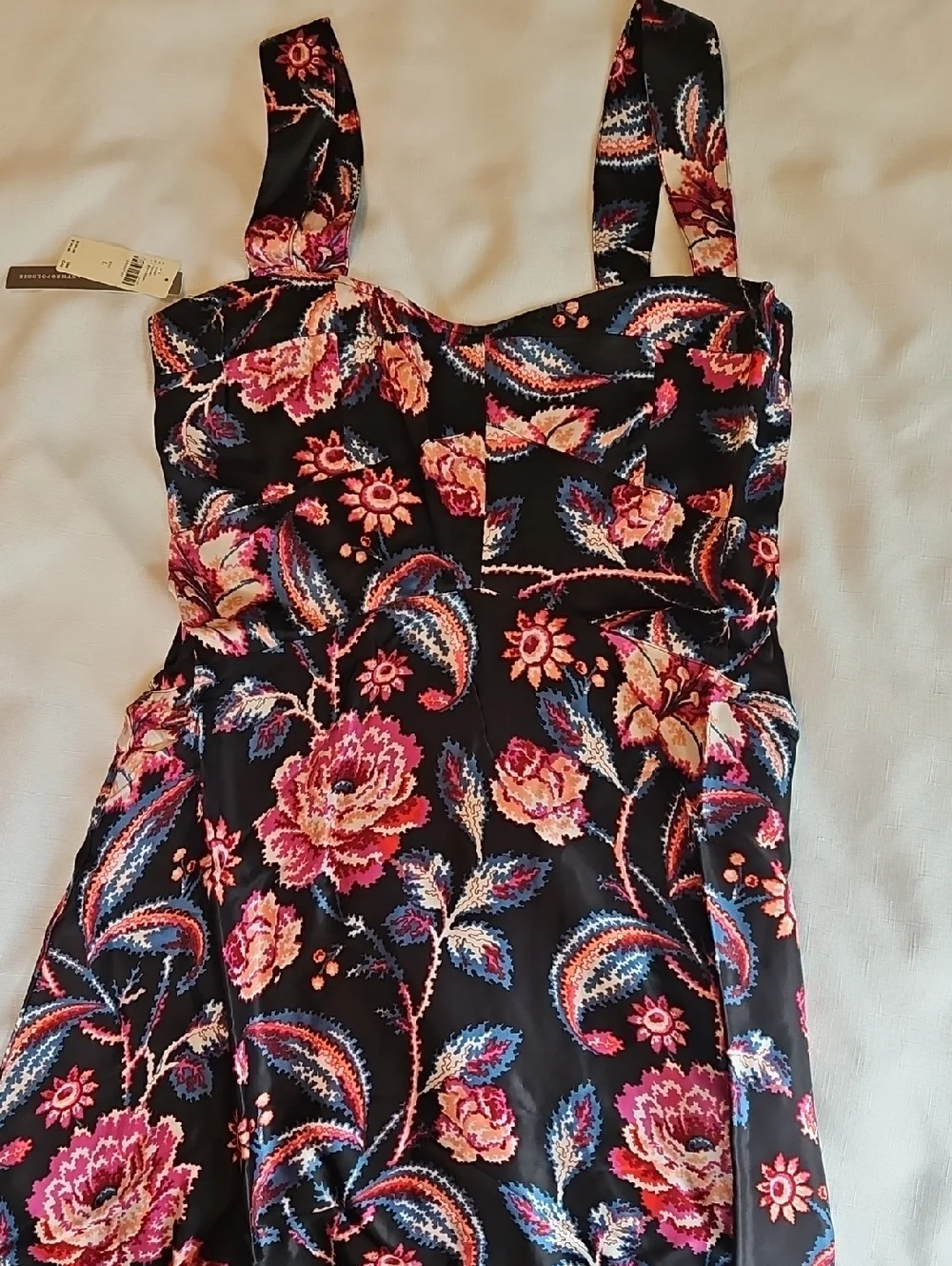 Anthropologie The Jocelyn Black  Pink Floral Sleeveless Slip Midi Dress by Maeve - Picture 4 of 7